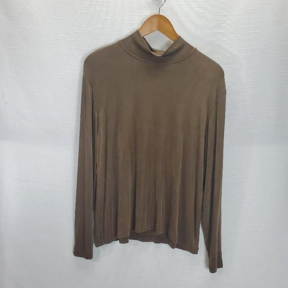 Chicos Travelers Top Womens 3/XL Brown Slinky Mock Neck Long Sleeve Pullover
